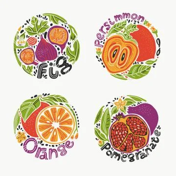 Fruits in Round Set 1 Stock Illustration