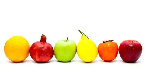 Fruits in a row on a white background Stock Photos