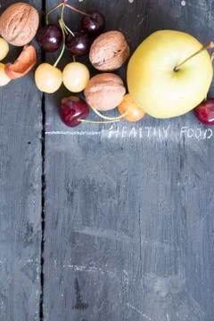 Fruits rustic background, food background Stock Photos