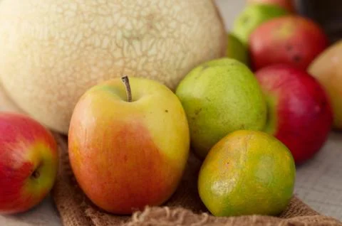 Fruits on sackcloth. Stock Photos