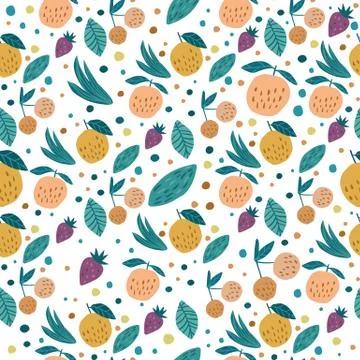 Fruits seamless pattern. Cherry berries, apples, strawberries Illustrazione stock