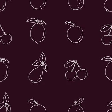 Fruits seamless pattern on dark background for textile, packaging Stock Illustration