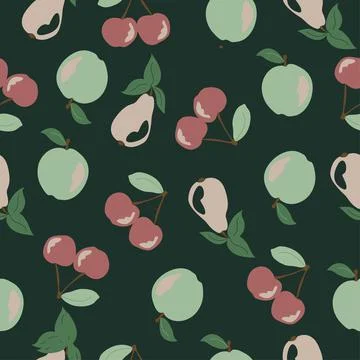 Fruits seamless pattern on dark background for textile, packaging Stock Illustration
