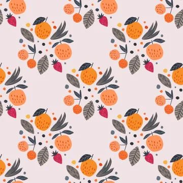 Fruits seamless pattern. Funny garden fruit background. Illustrazione stock