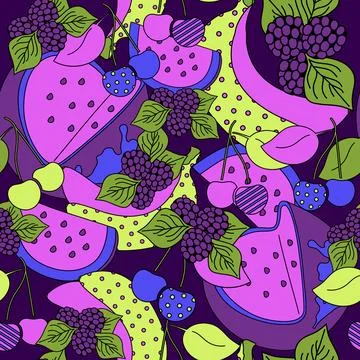 Fruits seamless pattern. Print in pop art style. Stock Illustration