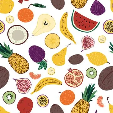 Fruits seamless pattern. Tropical background. exotic fresh food. Decor textile Stock Illustration