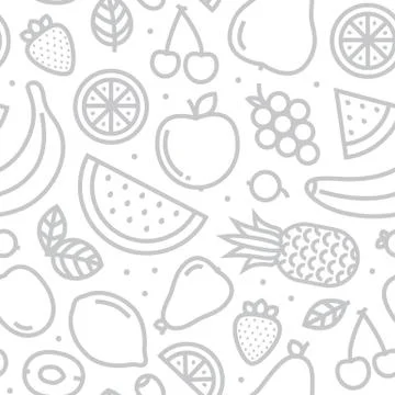 Fruits seamless vector pattern grey Illustrazione stock