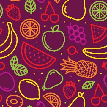 Fruits seamless vector pattern on purple Illustrazione stock