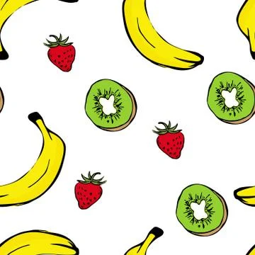 Fruits seamless vector pattern on white background Stock Illustration