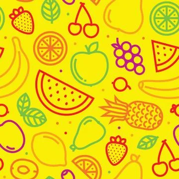 Fruits seamless vector pattern on yellow Illustrazione stock