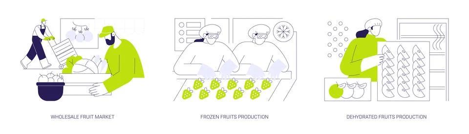 Fruits selling and processing abstract concept vector illustrations. イラスト素材