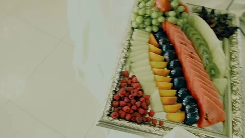 Fruits served on swedish table at restaurant Video stock 71828494