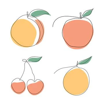 Fruits set. Continuous one line drawing. Stock Illustration