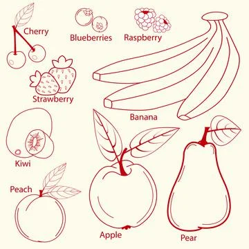 Fruits set line design Stock Illustration