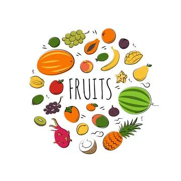 Fruits set. Vector flat illustration. Vegetarian concept Stock Illustration