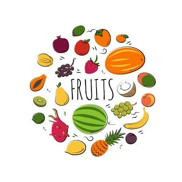 Fruits set. Vector flat illustration. Vegetarian concept Stock Illustration