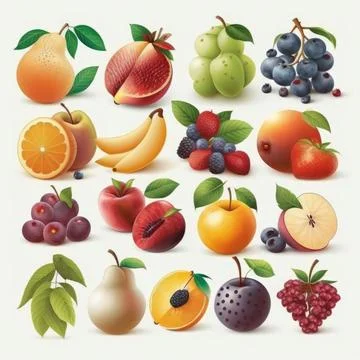 Fruits set, white background, vector illustration Stock Illustration