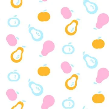 Fruits simple seamless vector pattern primitive style. イラスト素材