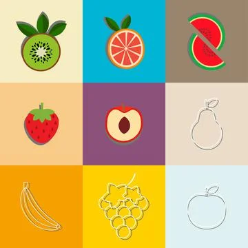 Fruits slice vector illustration set Stock Illustration