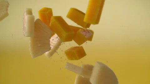  Fruits slices mango and pineapple meet and mix Stock Footage 81798742