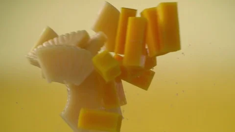  Fruits slices mango and pineapple meet and mix Stock Footage 81798897