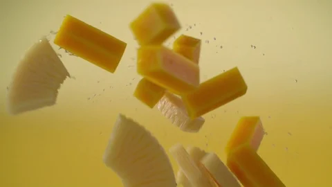  Fruits slices mango and pineapple meet and mix Stock Footage 81798918