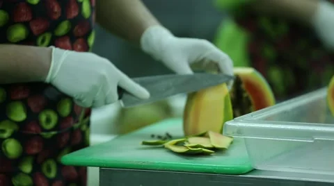 Fruits slicing Factory workers, Pineapple, Papaya, Dragon fruit Stock Footage 54668741