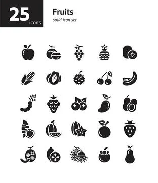 Fruits solid icon set. Vector and Illustration. Stock Illustration
