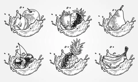 Fruits splash set Stock Illustration