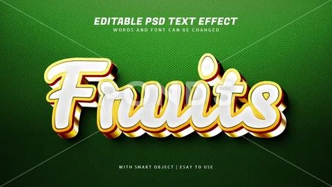 Fruits text effect with yellow 3d style PSD Template