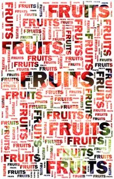Fruits text with strawberries Stock Photos