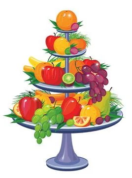 Fruits on three tier vase Stock Illustration