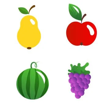 Fruits, vector flat set of icons on the white background Stock Illustration