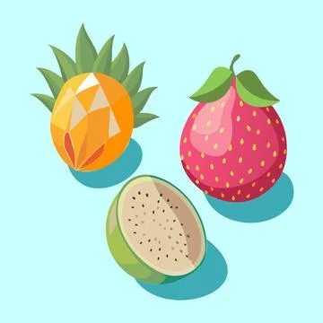 Fruits vector illustration in flat design style. Exotic fruits. Illustrazione stock