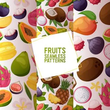 Fruits vector seamless pattern fruity apple banana and exotic papaya background Stock Illustration