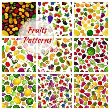 Fruits vector seamless patterns set Illustrazione stock