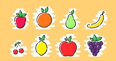 Fruits vector set with MBE styled, flat icons Stock Illustration