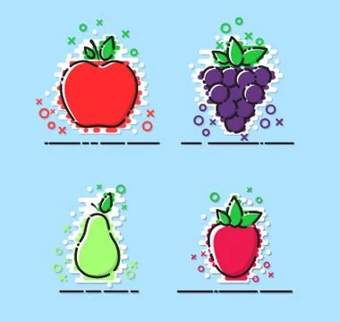 Fruits vector set with MBE styled, flat icons Stock Illustration