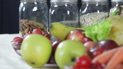Fruits, vegetables and grains on a table Stock-Footage 130059833