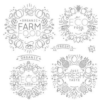 Fruits Vegetables Monograms Stock Illustration