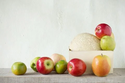 Fruits with wall background. Stock-Fotos