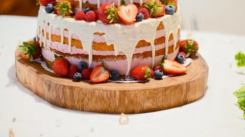 Fruits wedding cake on the table. Stock Footage 118541522