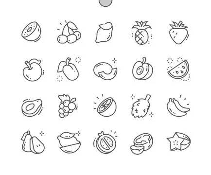 Fruits Well-crafted Pixel Perfect Vector Thin Line Icons 30 2x Grid for Web Stock Illustration