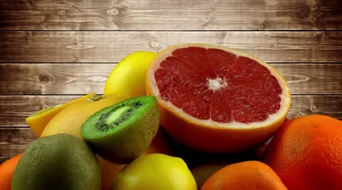 Fruits on Wooden Background Video stock 59744778