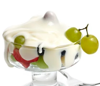 Fruits with yogurt Stock Photos