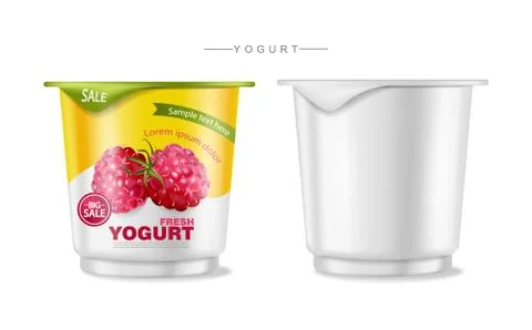 Fruits yogurt set Vector realistic. Berry, raspberry and kiwi collections Stock Illustration