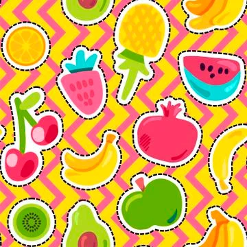 Fruits on zig zag background seamless pattern Stock Illustration