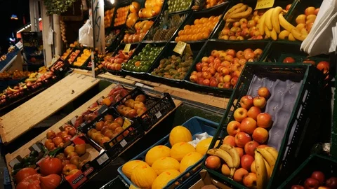 Fruitstand In The Evening Stock Footage 96240105