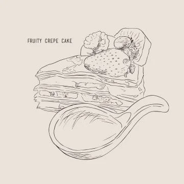 Fruitty crepe cake , sketch vector. Stock Illustration