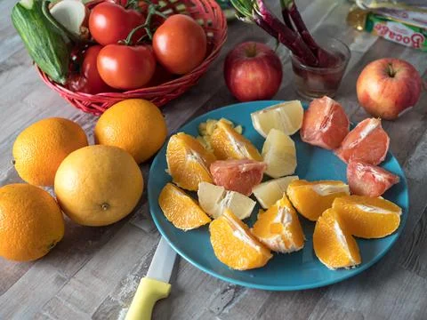 Fruity background with a group of oranges, lemons, limes, mandarin and grapef Stock Photos